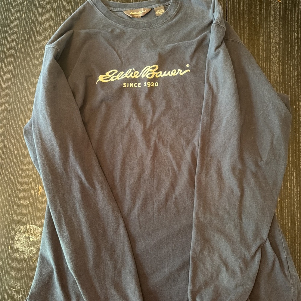 Mens Eddie Bauer Long Sleeve Blue White Graphic Logo T-Shirt Size 2XL